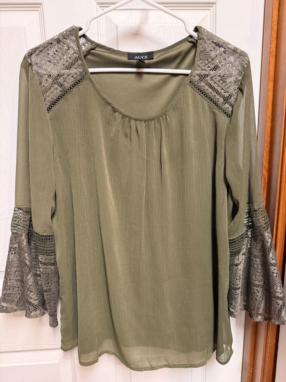 ALYX Olive Green Lace-Accent Women's Blouse
